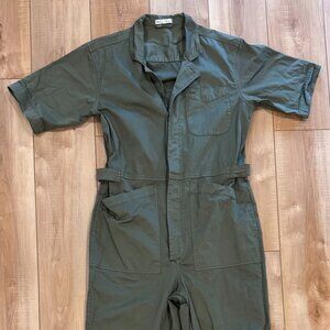 Alex Mill Short-Sleeve Standard Jumpsuit – Size L – Olive (Selena Gomez Style)